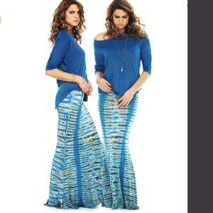 Emotion Apparel Fishtail Maxi Skirt in Azure, Blue